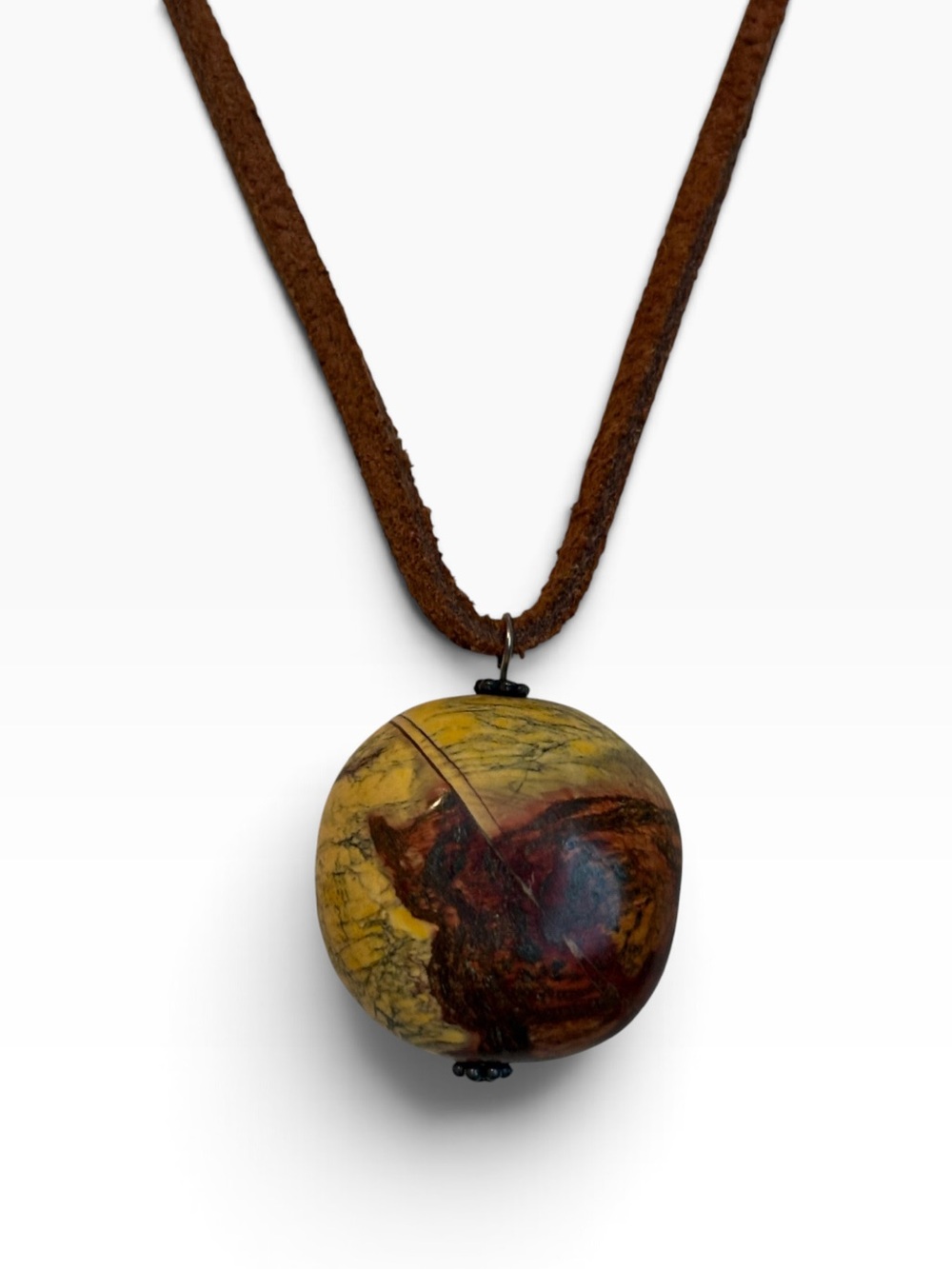 Boho Natural Stone Pendant Necklace Brown Suede Cord 16”